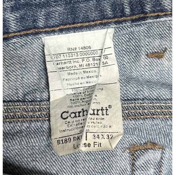 Carhartt Grunge Workwear Skater Baggy Blue Jeans 34x32 VTG Y2K Thrashed B189DKV - Picture 13 of 16